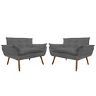Kit 02 Namoradeira Poltrona Sofá decorativa 02 Lugares Opalla Pés Palito Cinza - DS Estofados