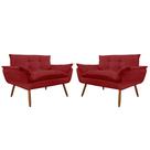 Kit 02 Namoradeira Poltrona Sofá decorativa 02 Lugares Opalla Pés Palito Vermelho - DS Estofados