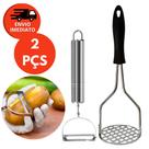 Kit 02 Pç: Amassador Espremedor Triturador Batata E Descascador Legumes Fruta Inox Utensilio