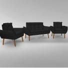 Kit 02 Poltrona +01 Namoradeira Opala Suede Preto - CASA DA POLTRONA