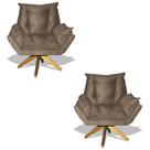 Kit 02 Poltrona Albany Sala De Estar Base Giratória Suede Capuccino - Hellen Decor Kit 02 Poltrona Albany Sala De Estar Base Giratória Suede Capuccino - Hellen Decor