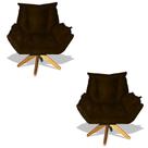 Kit 02 Poltrona Albany Sala De Estar Base Giratória Suede Marrom - Hellen Decor Kit 02 Poltrona Albany Sala De Estar Base Giratória Suede Marrom - Hellen Decor