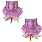 Kit 02 Poltrona Albany Sala De Estar Base Giratória Suede Rose - Hellen Decor Kit 02 Poltrona Albany Sala De Estar Base Giratória Suede Rose - Hellen Decor
