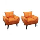 Kit 02 Poltrona/cadeira Decorativa Glamour Com Pés Quadrado Laranja Linho Kit 02 Poltrona/cadeira Decorativa Glamour Com Pés Quadrado Laranja Linho