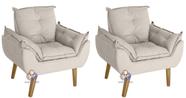 Kit 02 Poltrona/Cadeira Decorativa Glamour Opala Bege Com Pés Quadrado - Bege