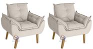Kit 02 Poltrona/Cadeira Decorativa Glamour Opala Com Pés Quadrado Bege