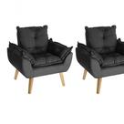 Kit 02 Poltrona/cadeira Decorativa Glamour Opala Com Pés Quadrado Preto Kit 02 Poltrona/cadeira Decorativa Glamour Opala Com Pés Quadrado Preto