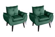 Kit 02 Poltrona/Cadeira Decorativa Glamour Opala Com Pés Quadrado Verde