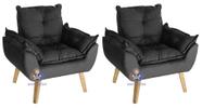 Kit 02 Poltrona/Cadeira Decorativa Glamour Preto Com Pés Quadrado - Preto Kit 02 Poltrona/Cadeira Decorativa Glamour Preto Com Pés Quadrado - Preto