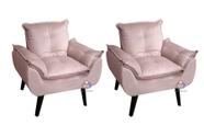 Kit 02 Poltrona/Cadeira Decorativa Glamour Veludo Rosa Nude Com Pés Quadrado - Rosa Nude