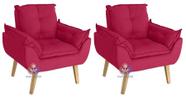 Kit 02 Poltrona/Cadeira Decorativa Glamour Vermelho Com Pés Quadrado - Vermelho Kit 02 Poltrona/Cadeira Decorativa Glamour Vermelho Com Pés Quadrado - Vermelho