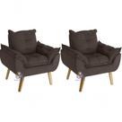 Kit 02 Poltrona-cadeira Decorativa Opala Marrom Com Pés Quadrado