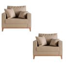 Kit 02 Poltrona Decorativa Beny Pés Base Em Madeira Linho