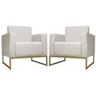 Kit 02 Poltrona Decorativa Leticia Slim Base Metal belo tok Suede Bege