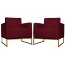 Kit 02 Poltrona Decorativa Leticia Slim Base Metal belo tok Suede Bordô