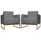 Kit 02 Poltrona Decorativa Leticia Slim Base Metal belo tok Suede Cinza