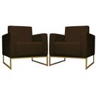 Kit 02 Poltrona Decorativa Leticia Slim Base Metal belo tok Suede Marrom