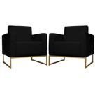 Kit 02 Poltrona Decorativa Leticia Slim Base Metal belo tok Suede Preto