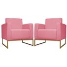 Kit 02 Poltrona Decorativa Leticia Slim Base Metal belo tok Suede Rose