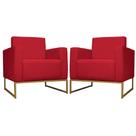 Kit 02 Poltrona Decorativa Leticia Slim Base Metal belo tok Suede Vermelho