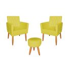 Kit 02 Poltrona Decorativa Nina Capitonê Com Puff Pés Palito Suede Amarelo - Hellen Decor Kit 02 Poltrona Decorativa Nina Capitonê Com Puff Pés Palito Suede Amarelo - Hellen Decor