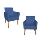 Kit 02 Poltrona Decorativa Nina Capitonê Pés Palito Suede Azul Marinho - Hellen Decor