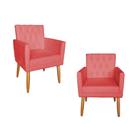 Kit 02 Poltrona Decorativa Nina Capitonê Pés Palito Suede Vermelho - Hellen Decor
