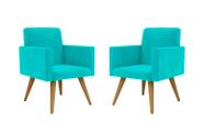 Kit 02 Poltrona Decorativa Nina Pés Palito Suede Azul Turquesa - Hellen Decor
