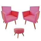 Kit 02 Poltrona Decorativa Nina + Puff Redondo Suede Rose s/r