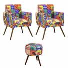 Kit 02 Poltrona Decorativa Nina rodapé e Puff Patchwork-Maitê Moda Casa
