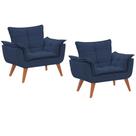 Kit 02 Poltrona Decorativa Opala Suede Pés Palito Azul Marinho CASA DA POLTRONA