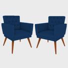 Kit 02 Poltrona Decorativa Pés Palito Nina Encosto Estilo Capitonê Azul Marinho
