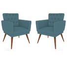 Kit 02 Poltrona Decorativa Pés Palito Nina Encosto Estilo Capitonê Azul Turquesa