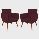 Kit 02 Poltrona Decorativa Pés Palito Nina Encosto Estilo Capitonê Bordo