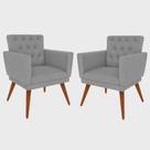 Kit 02 Poltrona Decorativa Pés Palito Nina Encosto Estilo Capitonê Cinza
