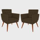Kit 02 Poltrona Decorativa Pés Palito Nina Encosto Estilo Capitonê Marrom