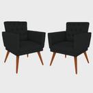 Kit 02 Poltrona Decorativa Pés Palito Nina Encosto Estilo Capitonê Preto