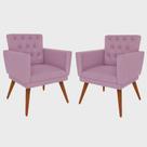 Kit 02 Poltrona Decorativa Pés Palito Nina Encosto Estilo Capitonê Rosa Bebê
