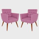 Kit 02 Poltrona Decorativa Pés Palito Nina Encosto Estilo Capitonê Rosa