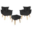 Kit 02 Poltrona e Puff Opala Para Quarto Sala Recepção Suede Preto - Ninho Decor Kit 02 Poltrona e Puff Opala Para Quarto Sala Recepção Suede Preto - Ninho Decor