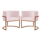 Kit 02 Poltrona Luana Luxo Suede Rosa Bebê Base Bronze - FM
