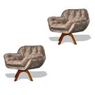 Kit 02 Poltrona Miami Base Giratória Decorativa Suede Bege - Hellen Decor Kit 02 Poltrona Miami Base Giratória Decorativa Suede Bege - Hellen Decor