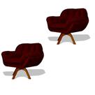 Kit 02 Poltrona Miami Base Giratória Decorativa Suede Bordô - Hellen Decor