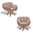 Kit 02 Poltrona Miami Cadeira Base Giratória Salão Escritorio Consultório Amamentação Suede Veludo Bege Claro