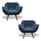 Kit 02 Poltrona Miami Cadeira Pés Palitos Salão Escritorio Consultório Amamentação Suede Veludo Azul Marinho