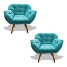 Kit 02 Poltrona Miami Cadeira Pés Palitos Salão Escritorio Consultório Amamentação Suede Veludo Azul Turquesa