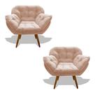 Kit 02 Poltrona Miami Cadeira Pés Palitos Salão Escritorio Consultório Amamentação Suede Veludo Bege Claro