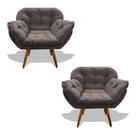 Kit 02 Poltrona Miami Cadeira Pés Palitos Salão Escritorio Consultório Amamentação Suede Veludo Cinza Escuro