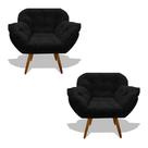 Kit 02 Poltrona Miami Cadeira Pés Palitos Salão Escritorio Consultório Amamentação Suede Veludo Preto