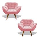 Kit 02 Poltrona Miami Cadeira Pés Palitos Salão Escritorio Consultório Amamentação Suede Veludo Rosa